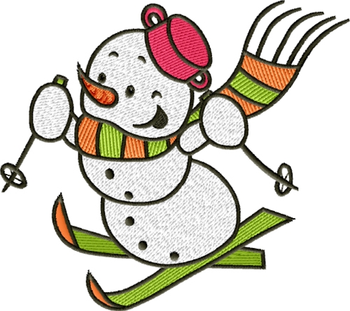 Skiing Cheerful Snowman